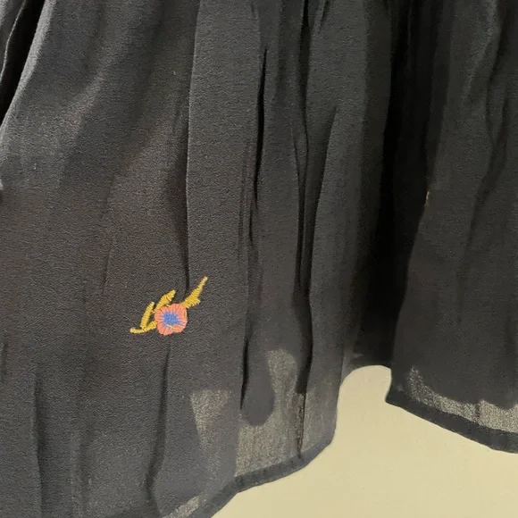 LOFT Dark Blue & Floral Embroidered Sleeveless Sheer Blouse - Picture 3 of 6